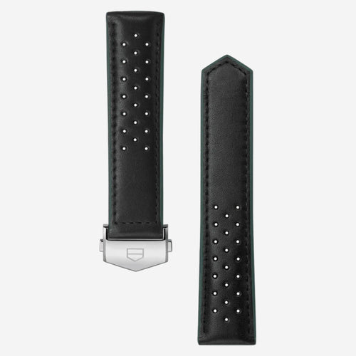 Pulseira Carrera 41 mm em couro perfurado preto