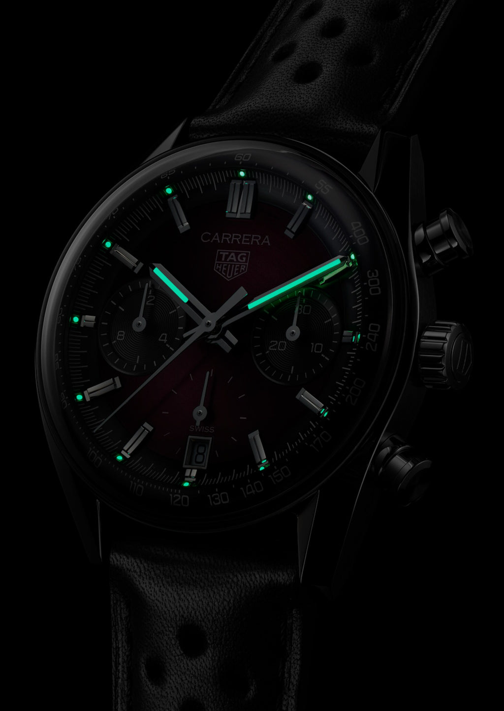 TAG Heuer Carrera Chronograph, 39 mm, aço em bracelete de couro