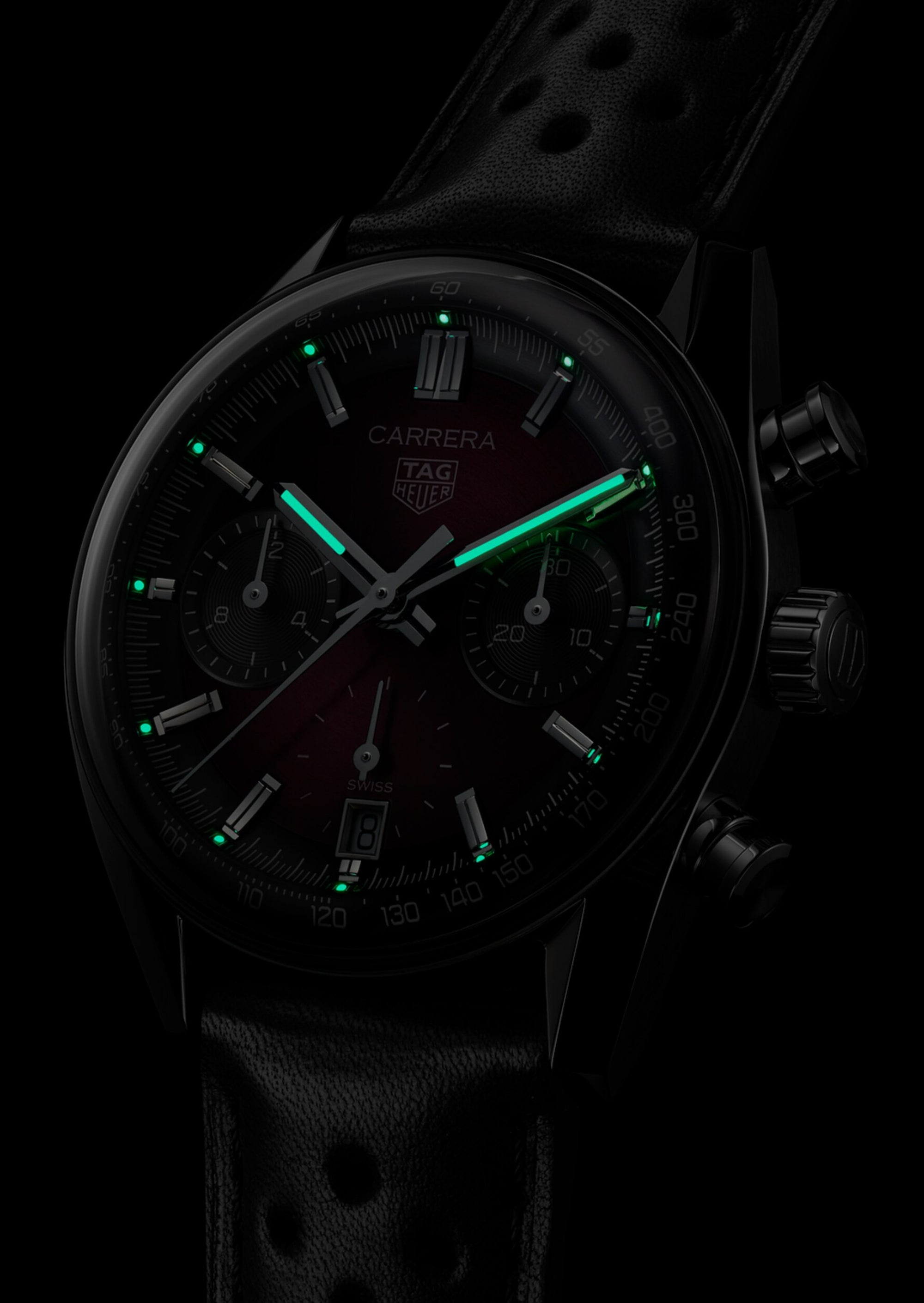 TAG Heuer Carrera Chronograph, 39 mm, aço em bracelete de couro