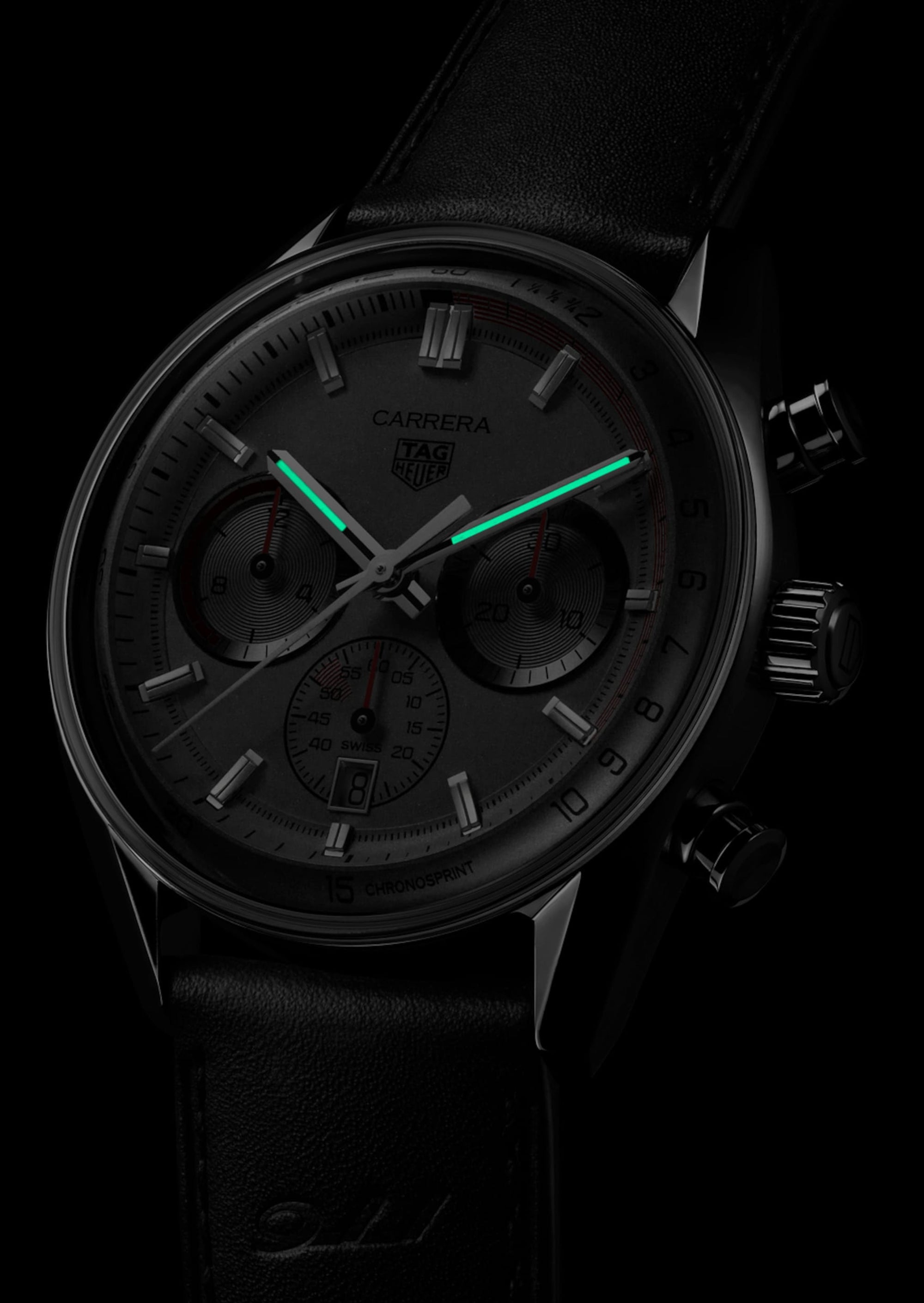 TAG Heuer Carrera Chronosprint x Porsche, 42 mm, aço em bracelete de couro