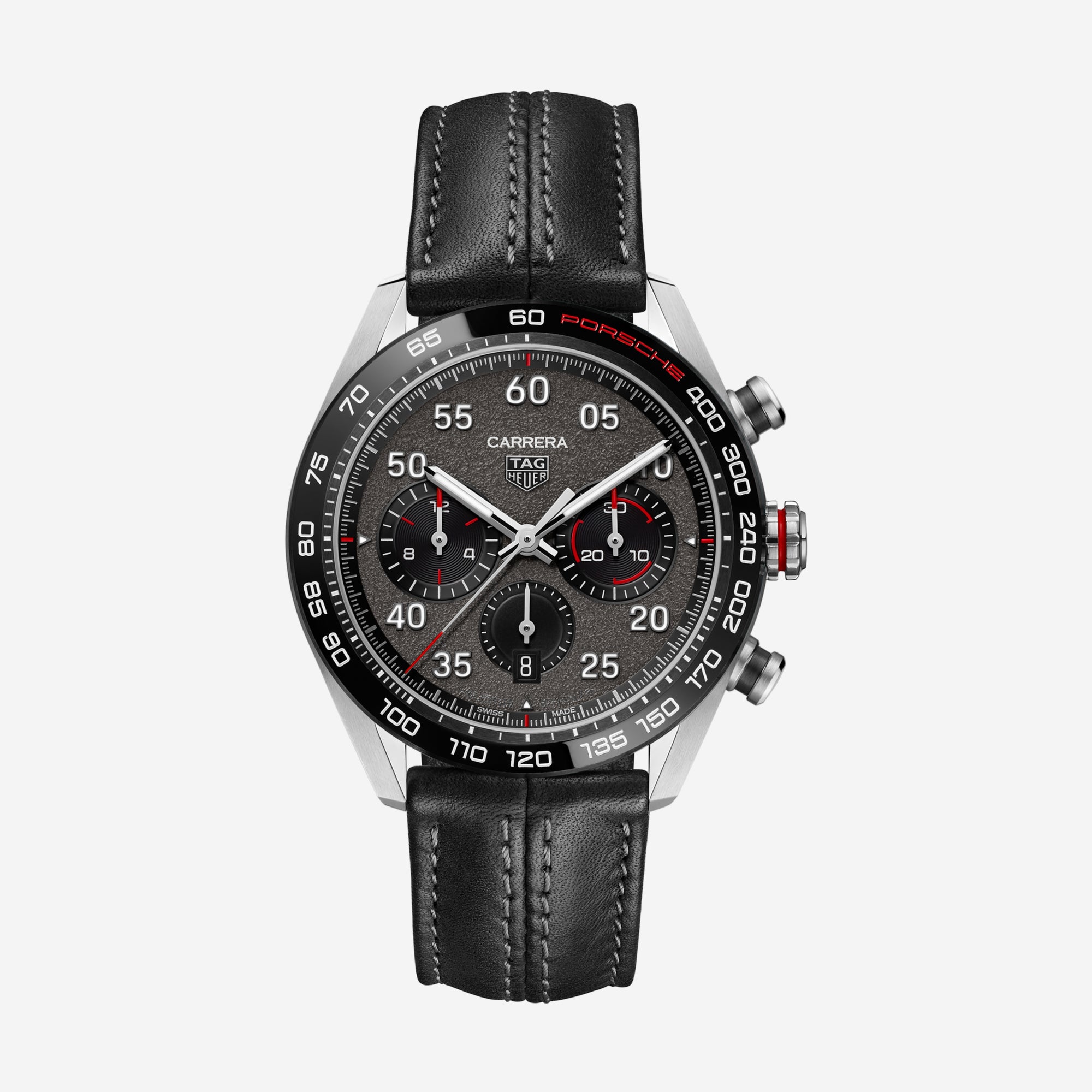 TAG Heuer Carrera Chronograph x Porsche, 44 mm, aço em bracelete de couro