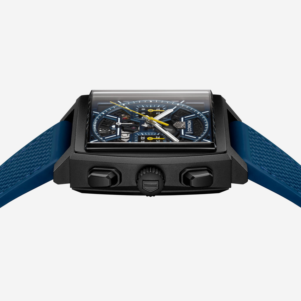 TAG Heuer Monaco Chronograph, 39 mm, aço em bracelete de borracha