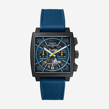 TAG Heuer Monaco Chronograph 39mm aço com bracelete de borracha
