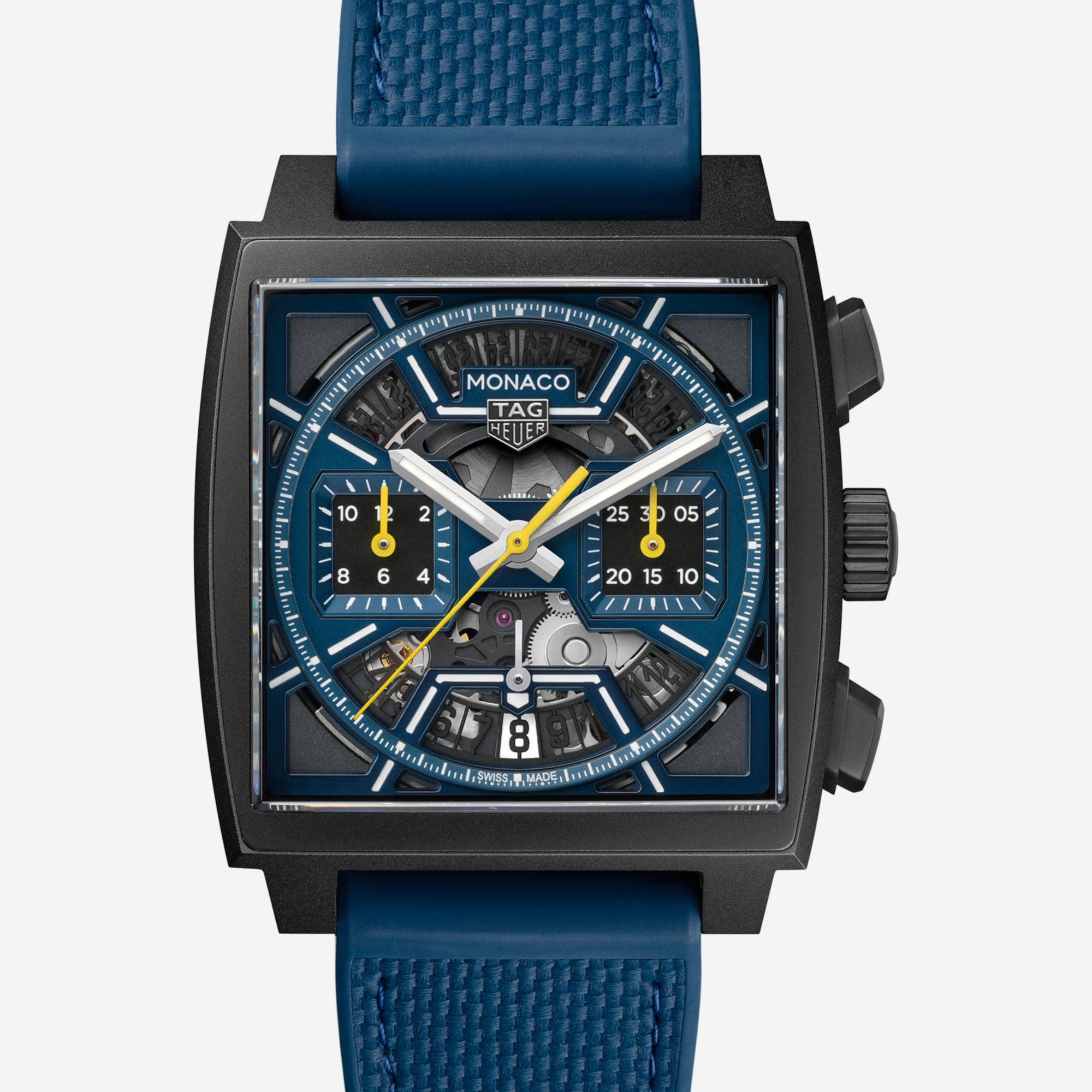 TAG Heuer Monaco Chronograph, 39 mm, aço em bracelete de borracha