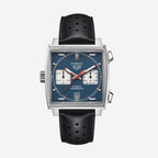 TAG Heuer Monaco Chronograph, 39 mm, aço em bracelete de couro