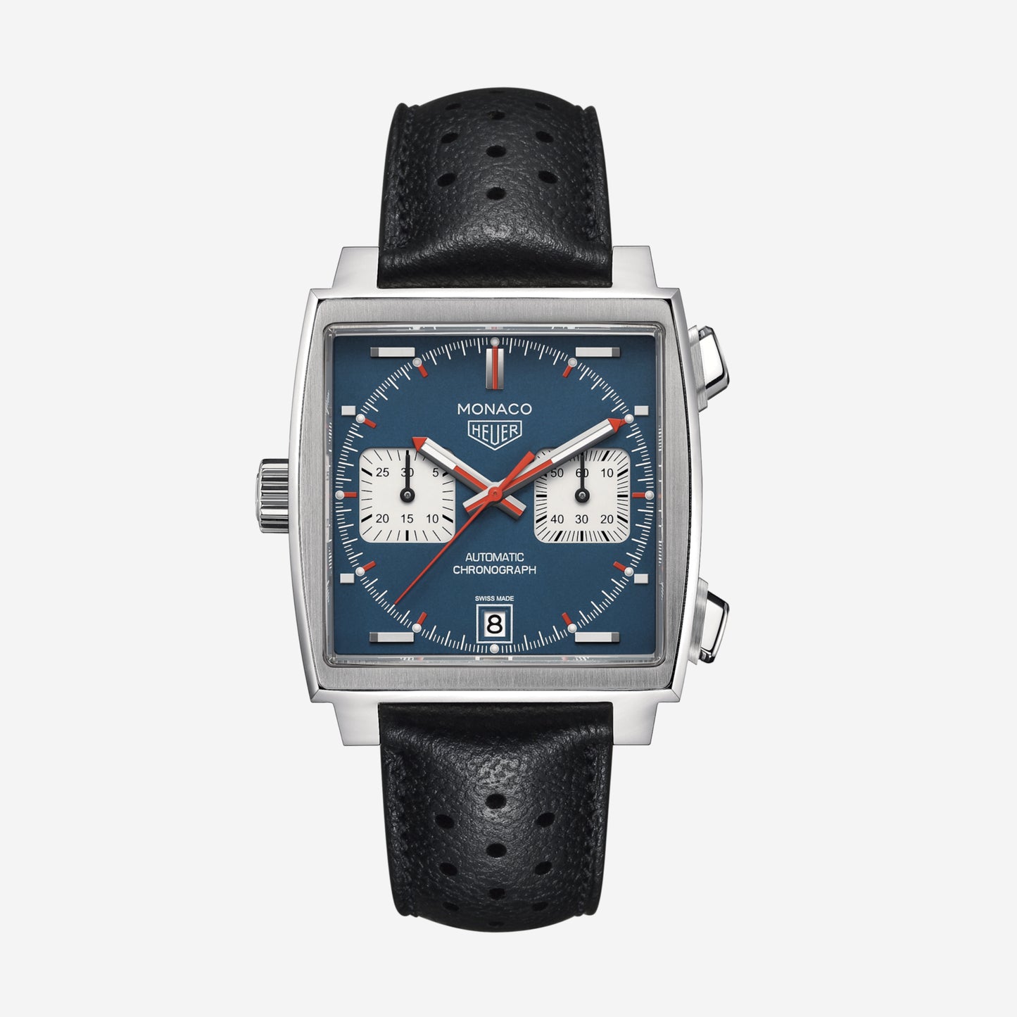 TAG Heuer Monaco Chronograph 39mm aço com bracelete de couro