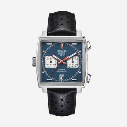 TAG Heuer Monaco Chronograph 39mm aço com bracelete de couro