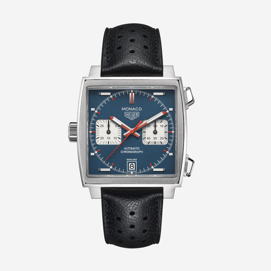 TAG Heuer Monaco Chronograph 39mm aço com bracelete de couro