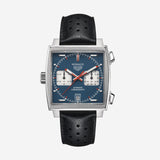 TAG Heuer Monaco Chronograph, 39 mm, aço em bracelete de couro