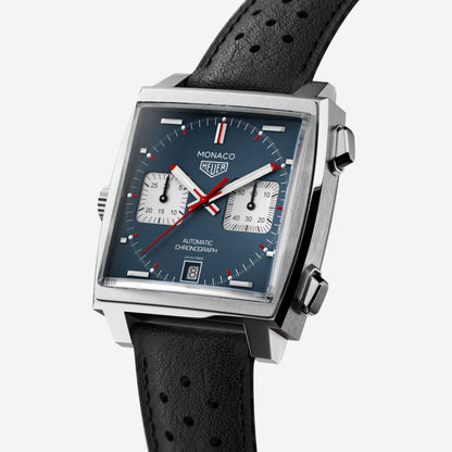 TAG Heuer Monaco Chronograph 39mm aço com bracelete de couro