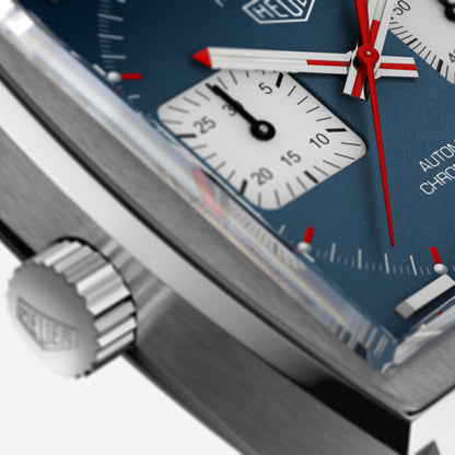 TAG Heuer Monaco Chronograph 39mm aço com bracelete de couro