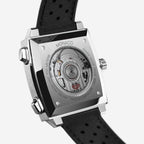 TAG Heuer Monaco Chronograph, 39 mm, aço em bracelete de couro