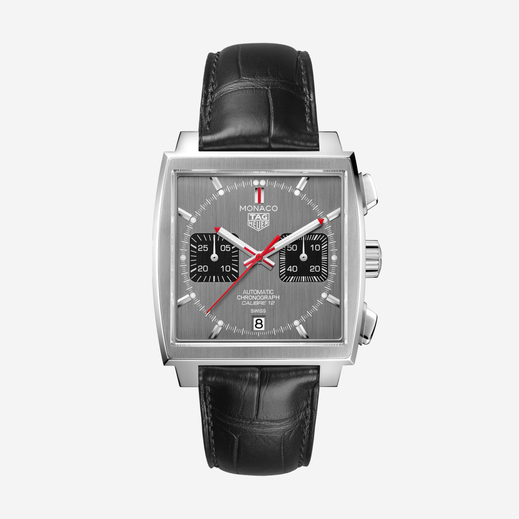 TAG Heuer Monaco Calibre 12 Final Edition, 39 mm, aço em bracelete de couro