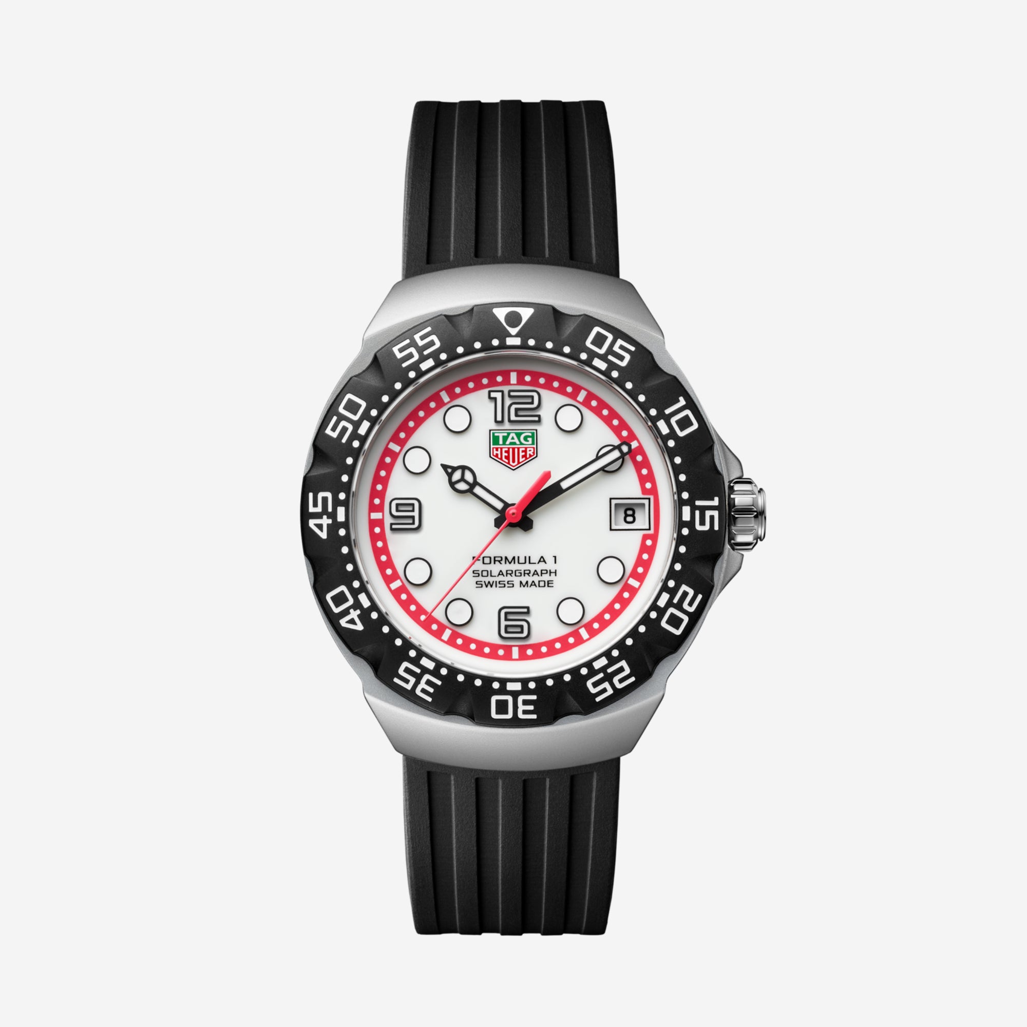 TAG Heuer Formula 1 Solargraph, 38 mm, aço em bracelete de borracha