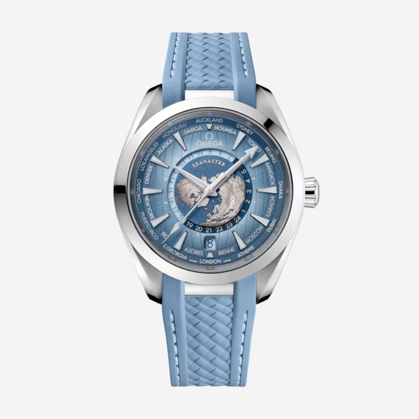 Seamaster Aqua Terra Worldtimer 150M Sydney 43mm aço com bracelete de borracha