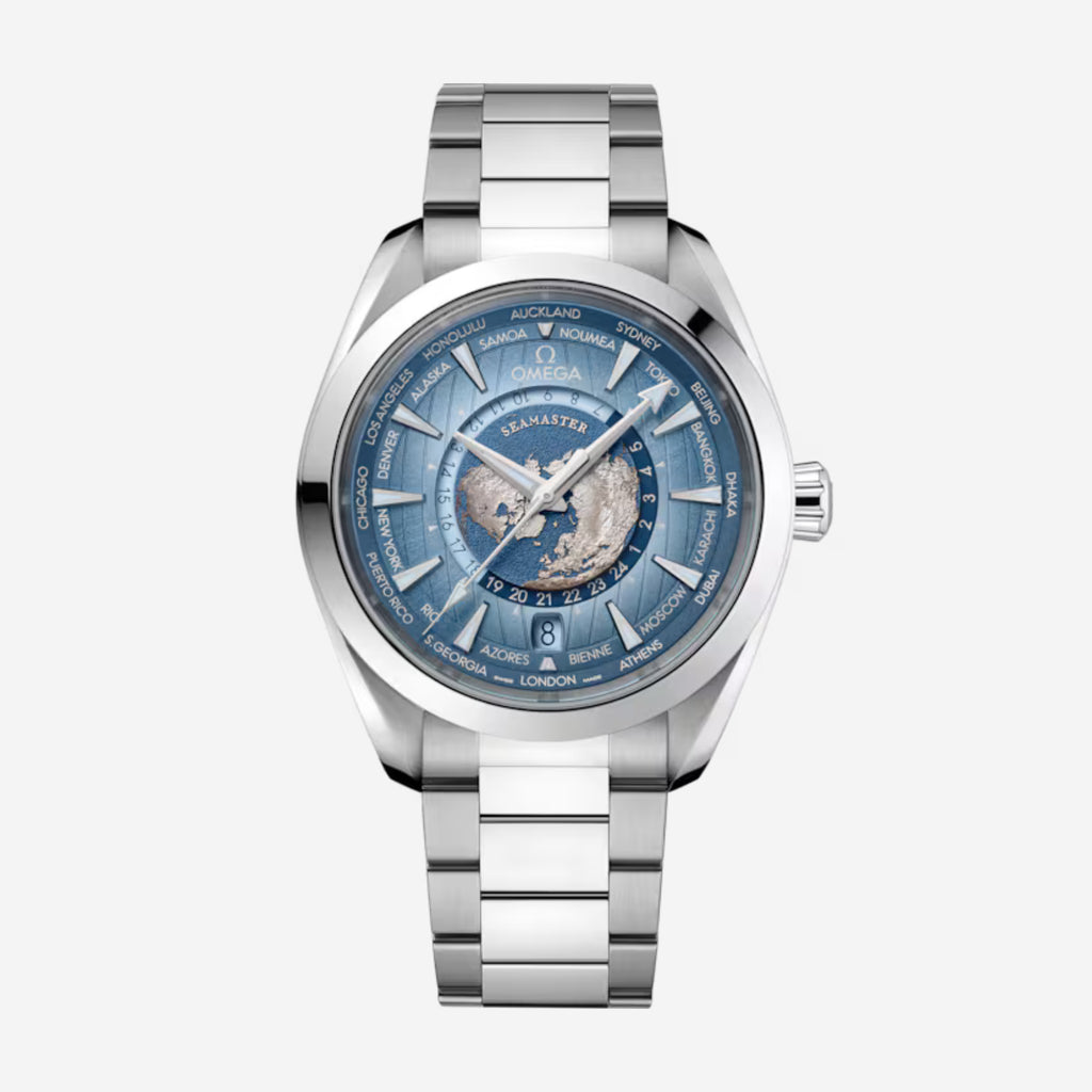 Seamaster Aqua Terra Worldtimer, 43 mm, aço em aço