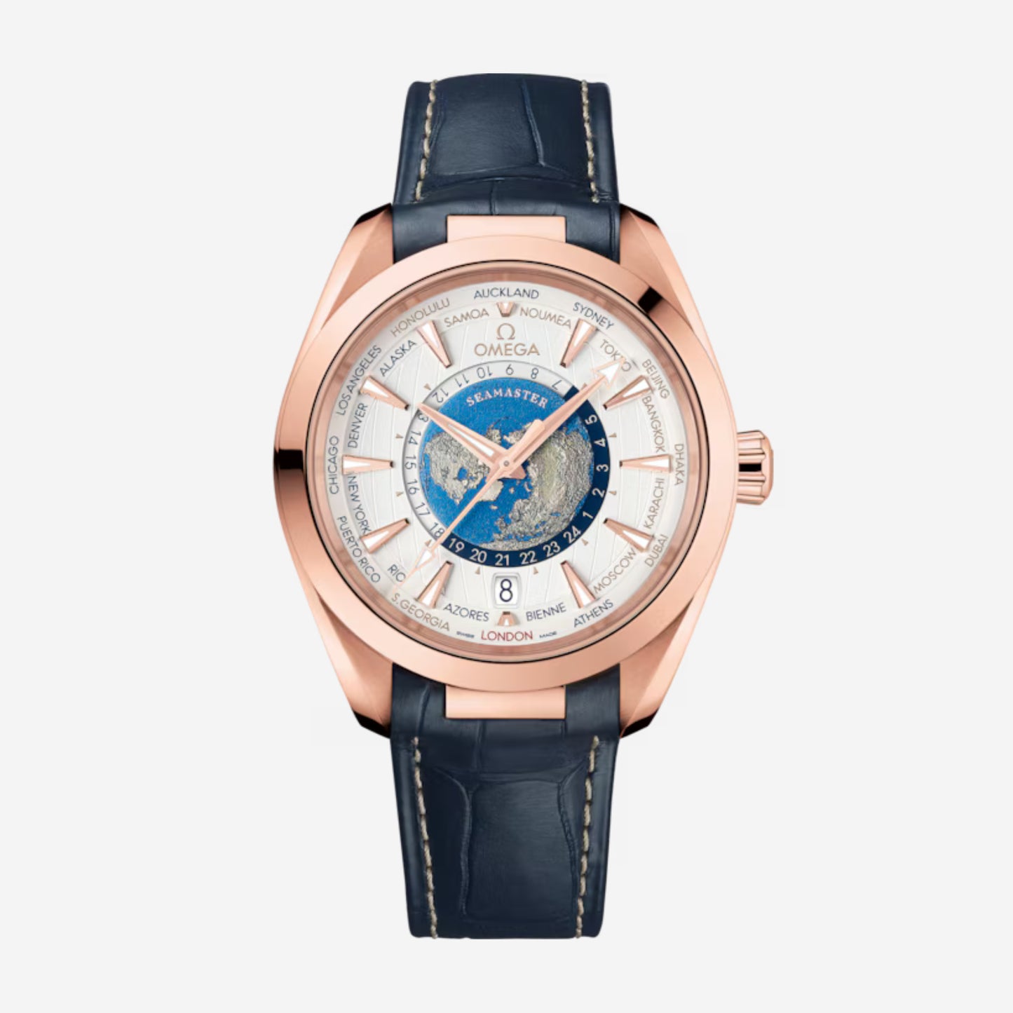 Seamaster Aqua Terra Worldtimer 150M Paris 43mm aço com bracelete de couro