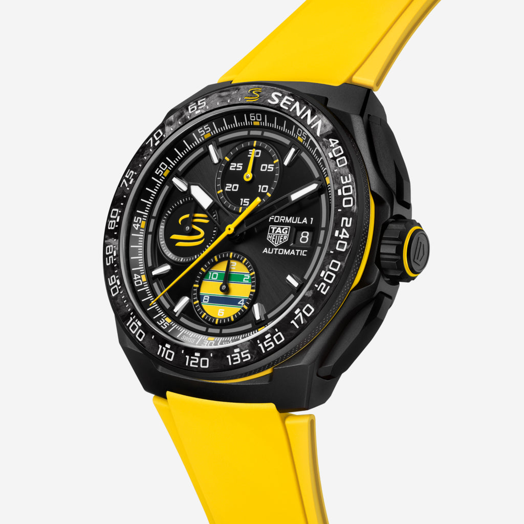 TAG Heuer Formula 1 Chronograph x Senna, 44 mm, aço em bracelete de borracha