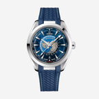 Seamaster Aqua Terra Worldtimer, 43 mm, aço em bracelete de borracha