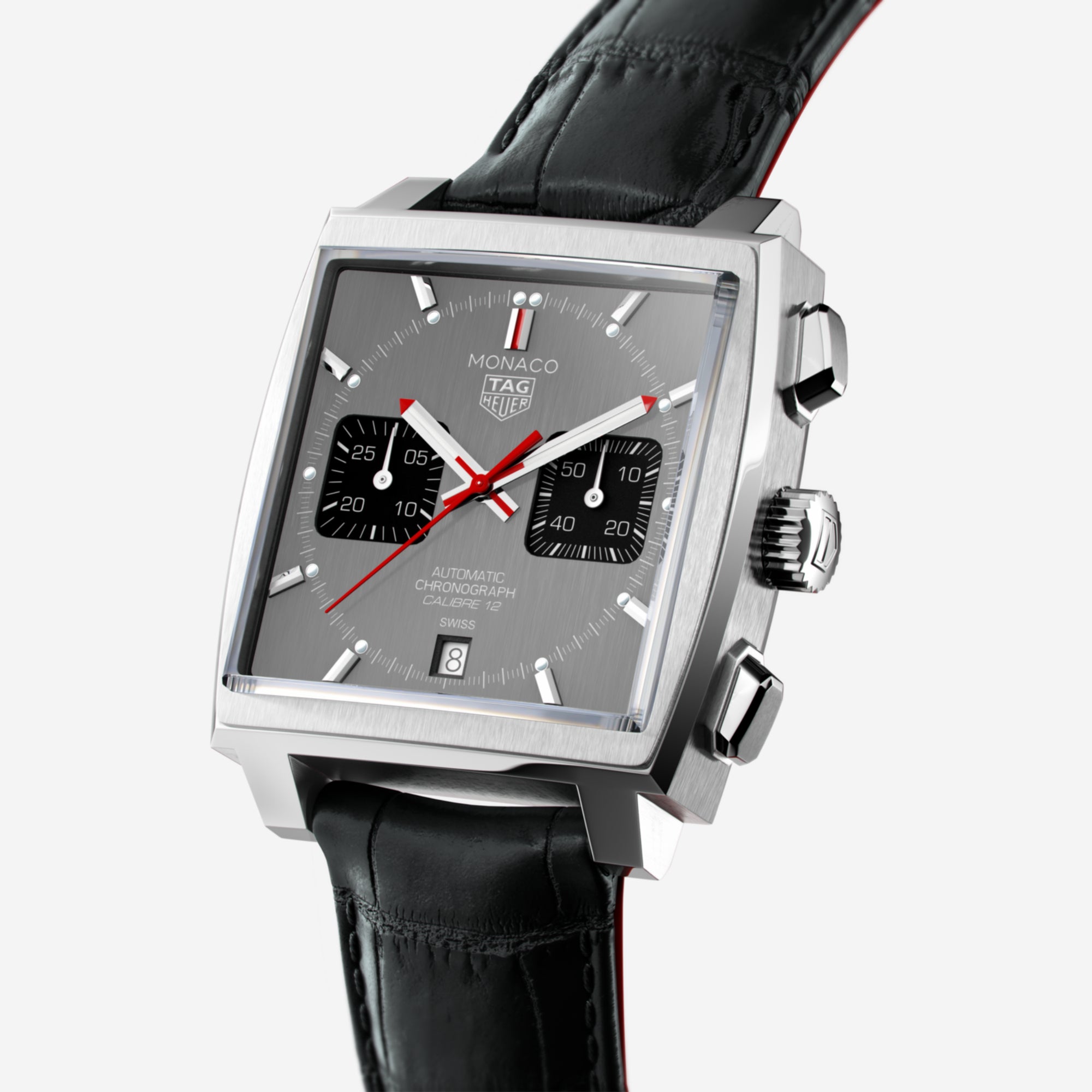 TAG Heuer Monaco Calibre 12 Final Edition, 39 mm, aço em bracelete de couro