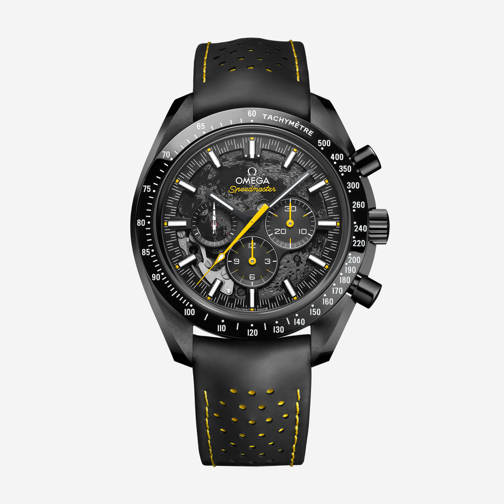 Speedmaster Dark Side Of The Moon, 44,25 mm, cerâmica preta em bracelete de borracha