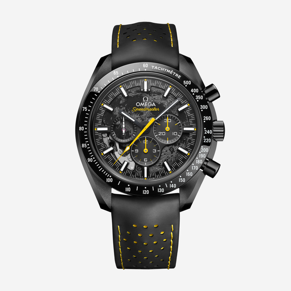 Speedmaster Dark Side Of The Moon, 44,25 mm, cerâmica preta em bracelete de borracha