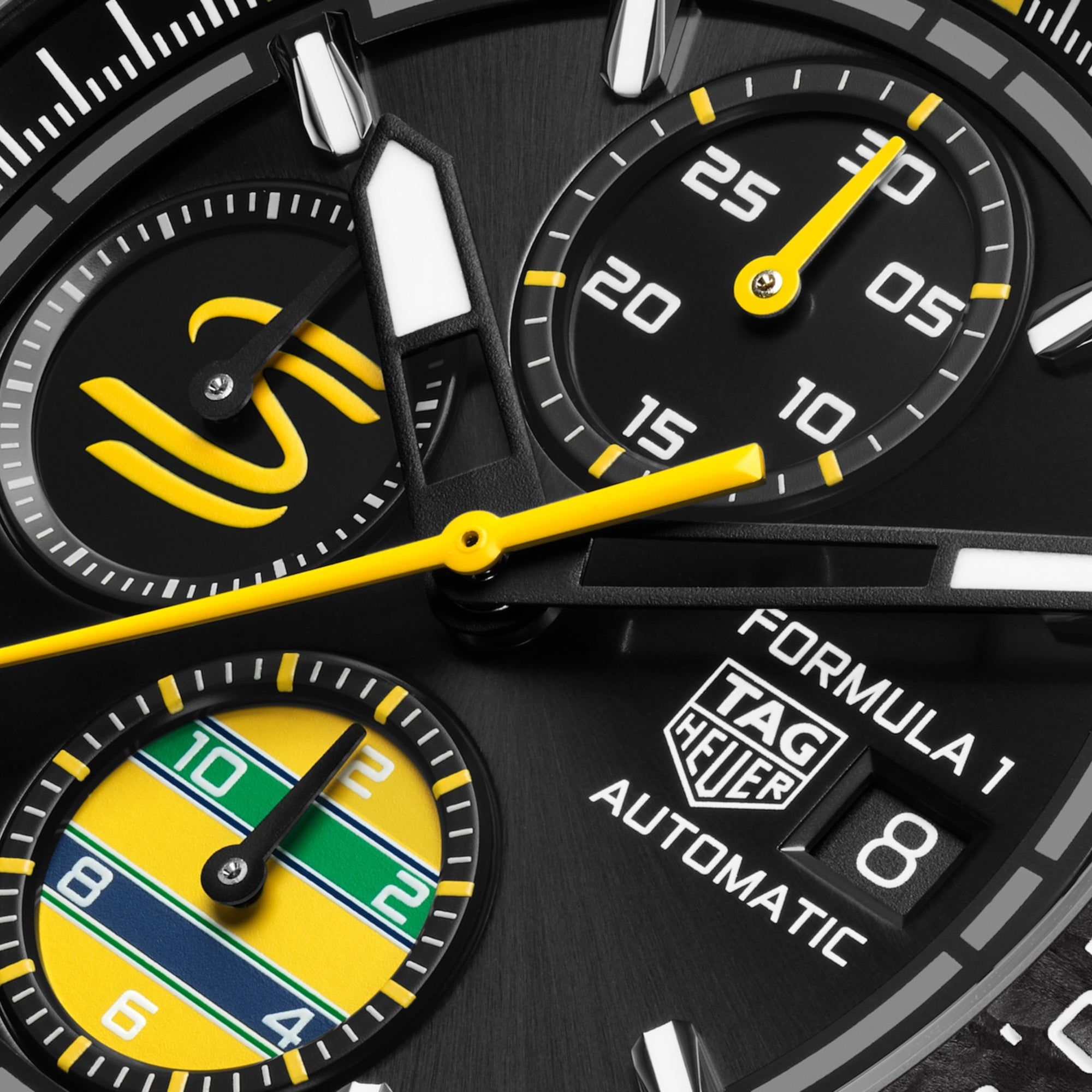 TAG Heuer Formula 1 Chronograph x Senna, 44 mm, aço em bracelete de borracha