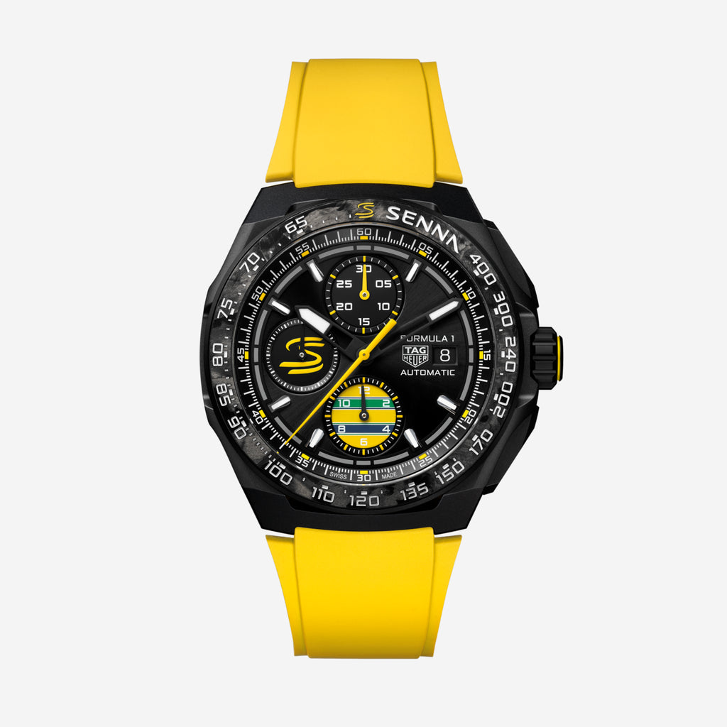 TAG Heuer Formula 1 Chronograph x Senna, 44 mm, aço em bracelete de borracha