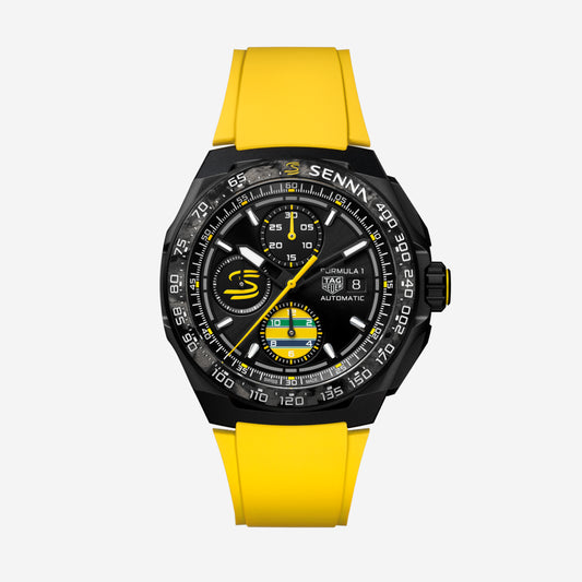 TAG Heuer Formula 1 Chronograph x Senna 44mm aço com bracelete de borracha