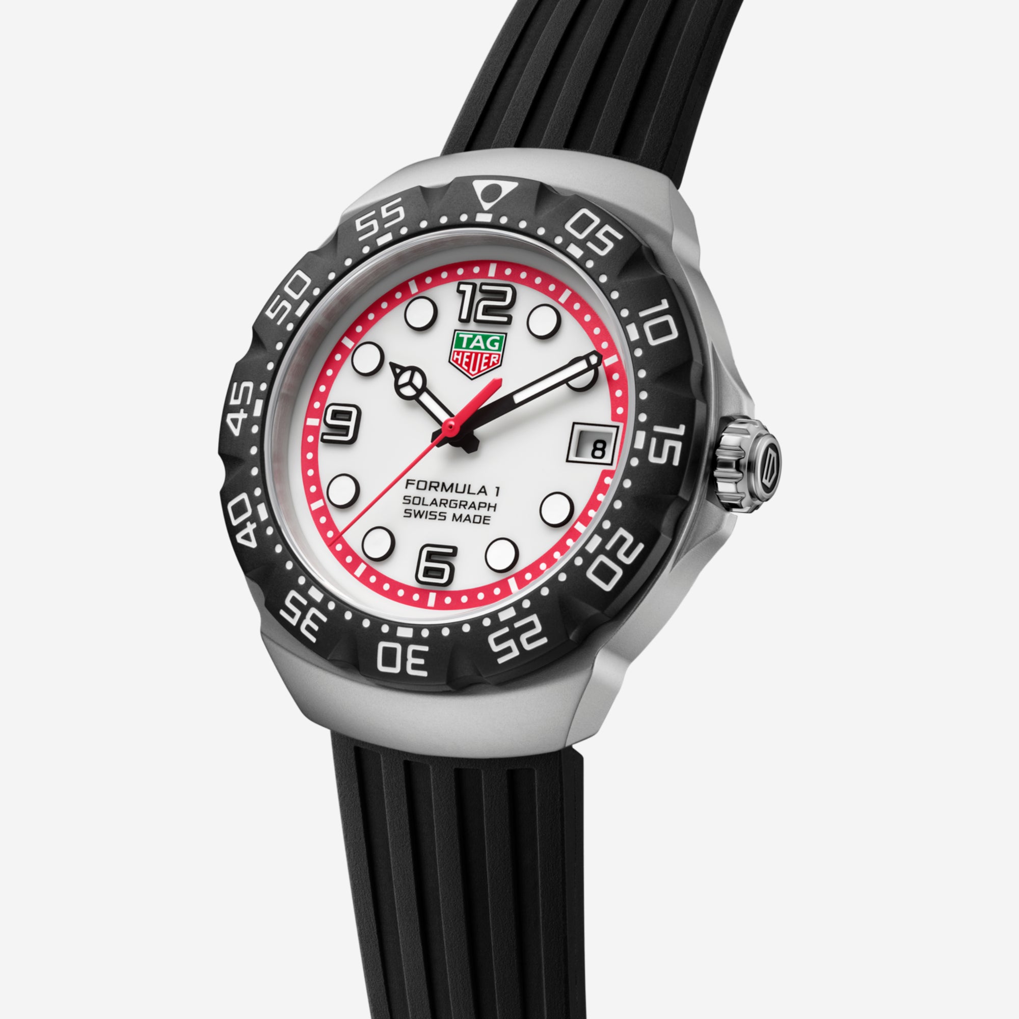 TAG Heuer Formula 1 Solargraph, 38 mm, aço em bracelete de borracha