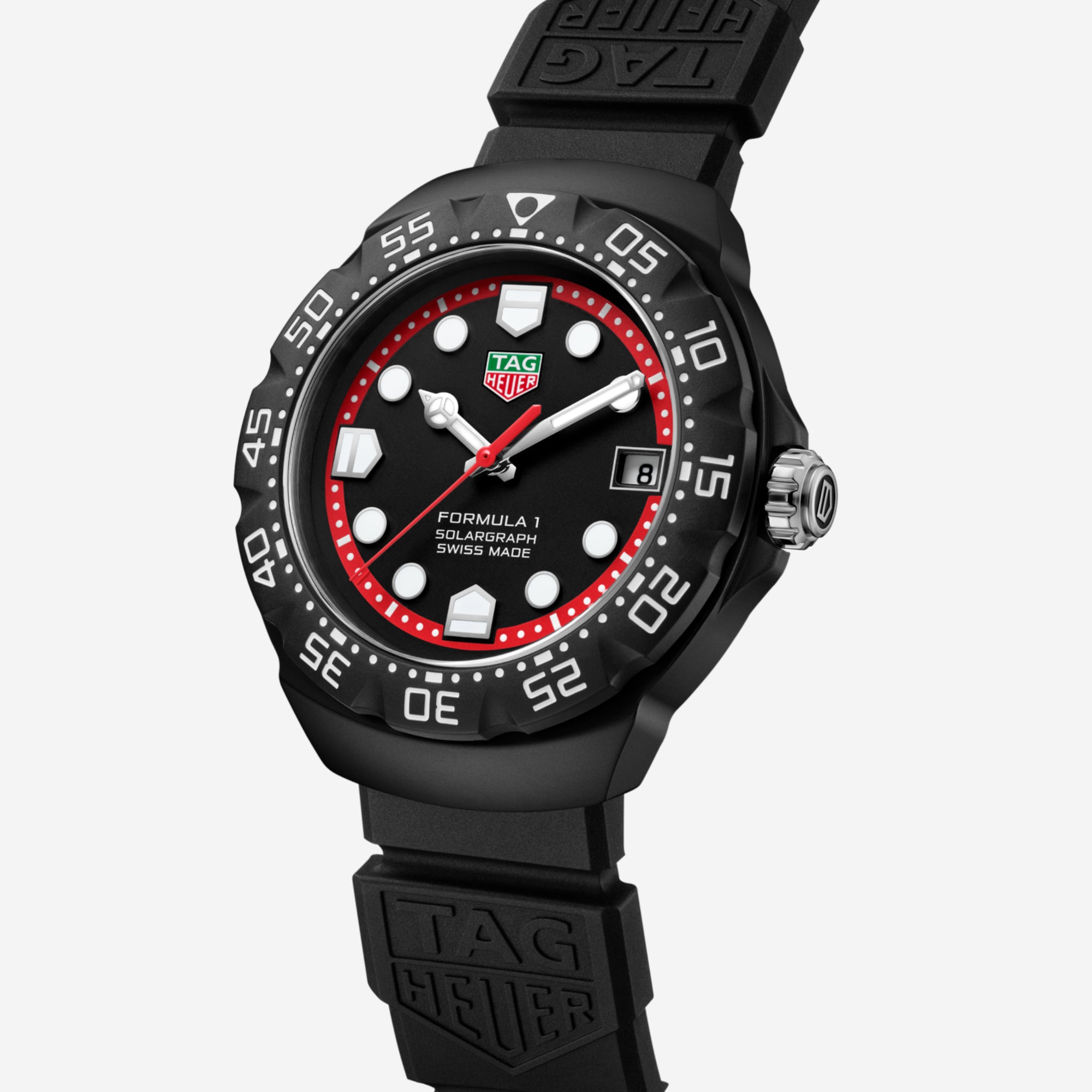 TAG Heuer Formula 1 Solargraph, 38 mm, aço em bracelete de borracha