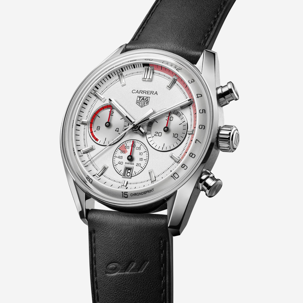TAG Heuer Carrera Chronosprint x Porsche, 42 mm, aço em bracelete de couro
