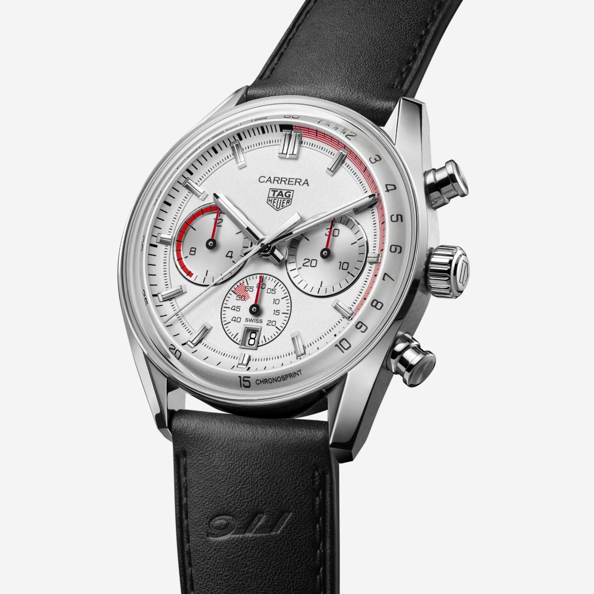 TAG Heuer Carrera Chronosprint x Porsche, 42 mm, aço em bracelete de couro