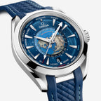 Seamaster Aqua Terra Worldtimer, 43 mm, aço em bracelete de borracha