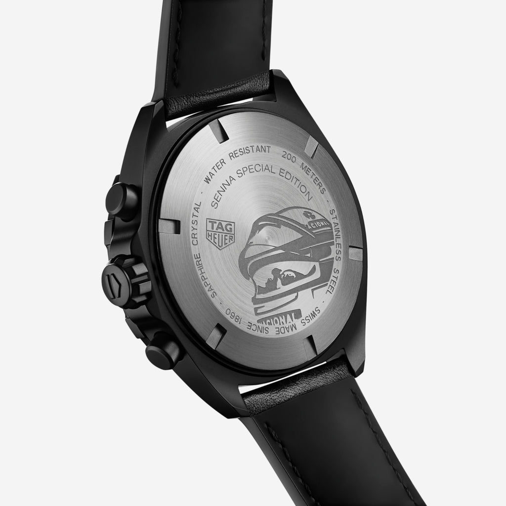 TAG Heuer Formula 1 Chronograph Black x Senna, 43 mm, aço em bracelete de couro